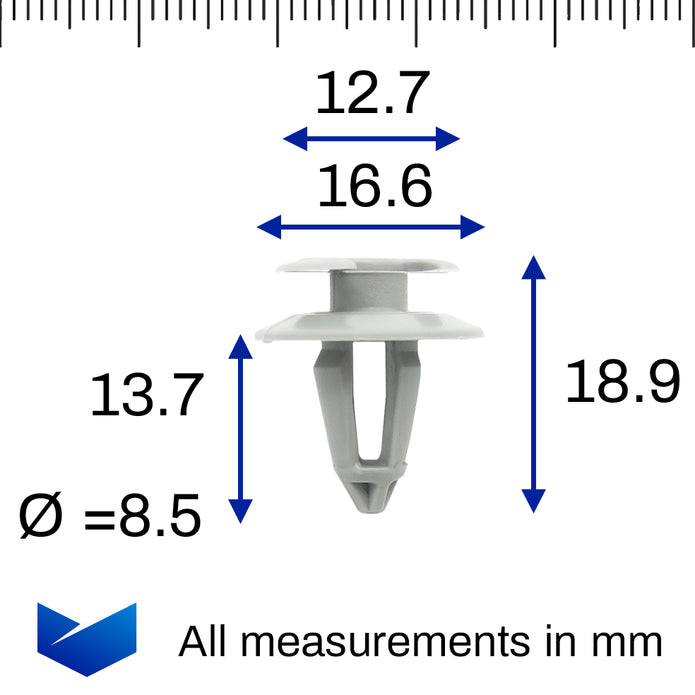 Interior Trim Panel Clip, 8mm Hole, Grey - image 2