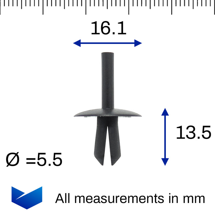 Push Fit Plastic Rivet, 5mm Hole, 16mm Collar, Black - image 2