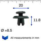 Screw Fit Plastic Rivet, 8mm Hole, 20mm Collar, Black, Type A - image 2