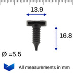 Interior Door Card & Trim Panel Clip, Ribbed Shaft - image 2