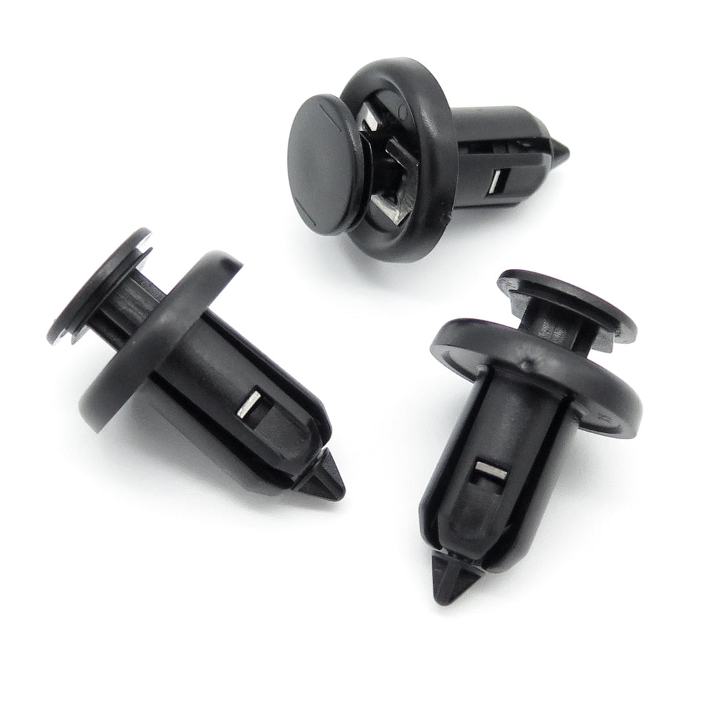 Push Fit Plastic Rivet, 10mm Hole, 20mm Collar, Metal Insert- Long, Black
