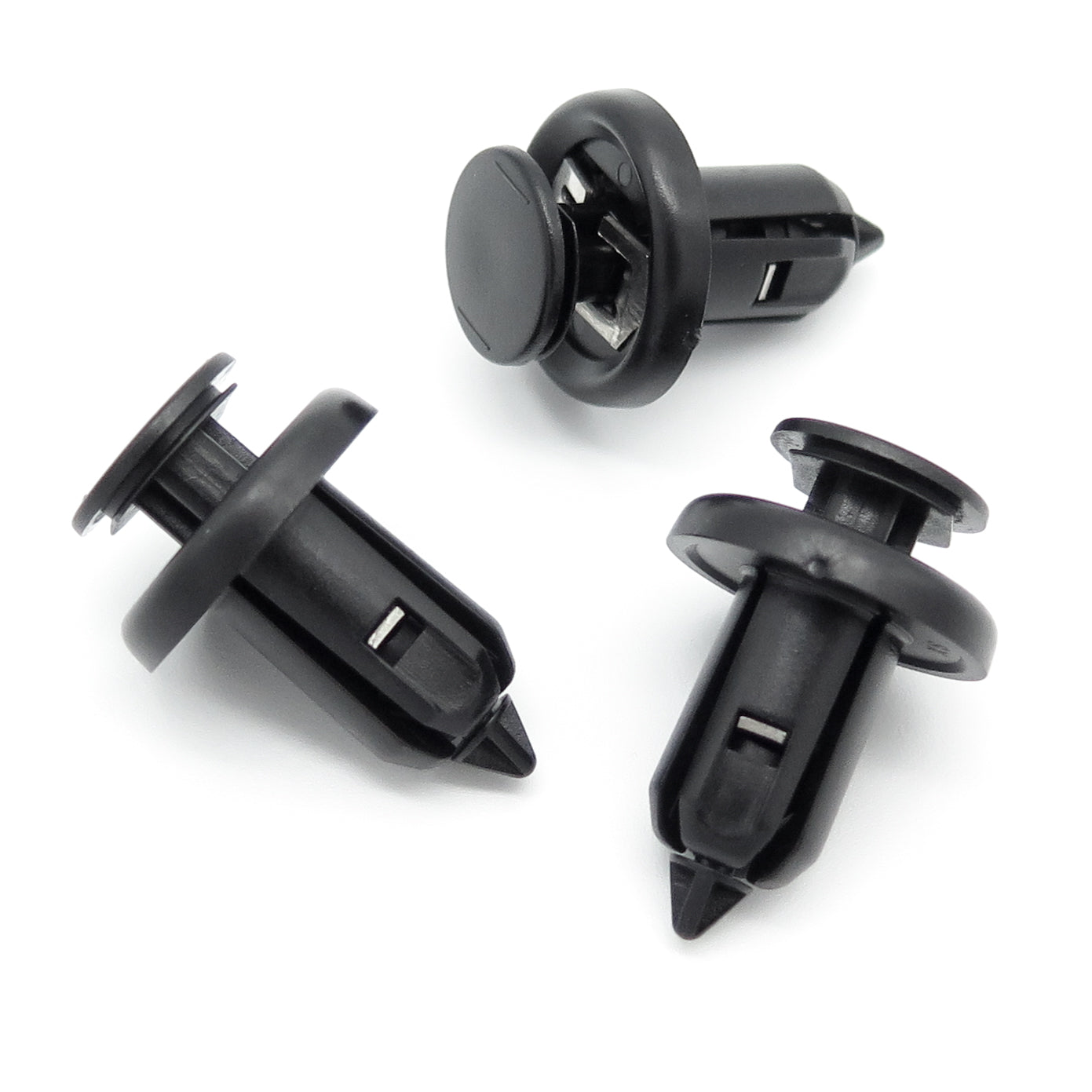 Push Fit Plastic Rivet, 10mm Hole, 20mm Collar, Metal Insert- Long, Black