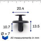 Push Fit Plastic Rivet, 7mm Hole, 20mm Collar, Black - image 2