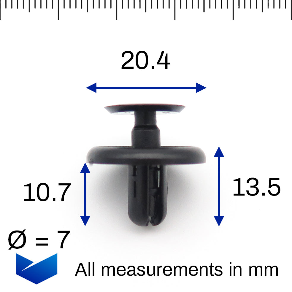 Push Fit Plastic Rivet, 7mm Hole, 20mm Collar, Black - image 2