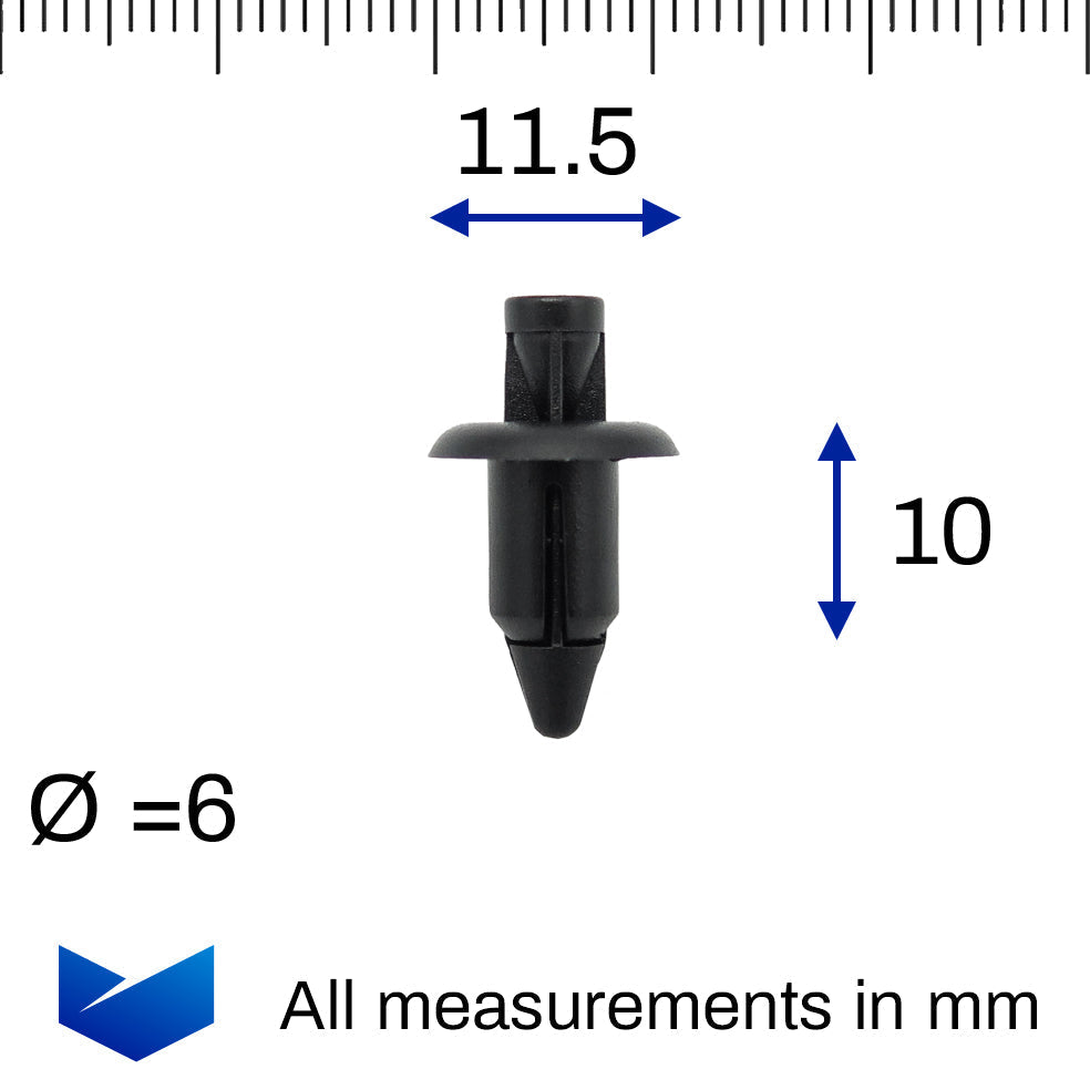 Push Fit Plastic Rivet, 6mm Hole, Black - image 2
