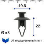 Screw Fit Plastic Rivet, 8mm Hole, 19mm Collar, Black - image 2