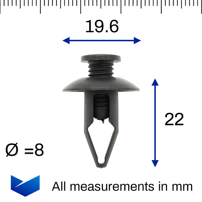 Screw Fit Plastic Rivet, 8mm Hole, 19mm Collar, Black - image 2