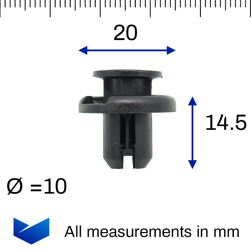 Push Fit Plastic Rivet, 10mm Hole, 19mm Collar, Short Stemmed - image 2
