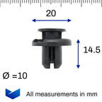 Push Fit Plastic Rivet, 10mm Hole, 19mm Collar, Short Stemmed - image 2