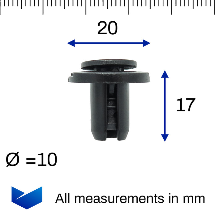 Push Fit Plastic Rivet, 10mm Hole, 20mm Collar, Black, Type - image 2