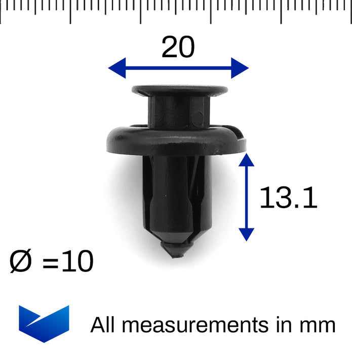 Push Fit Plastic Rivet, 20mm Collar, 10mm Hole - image 2