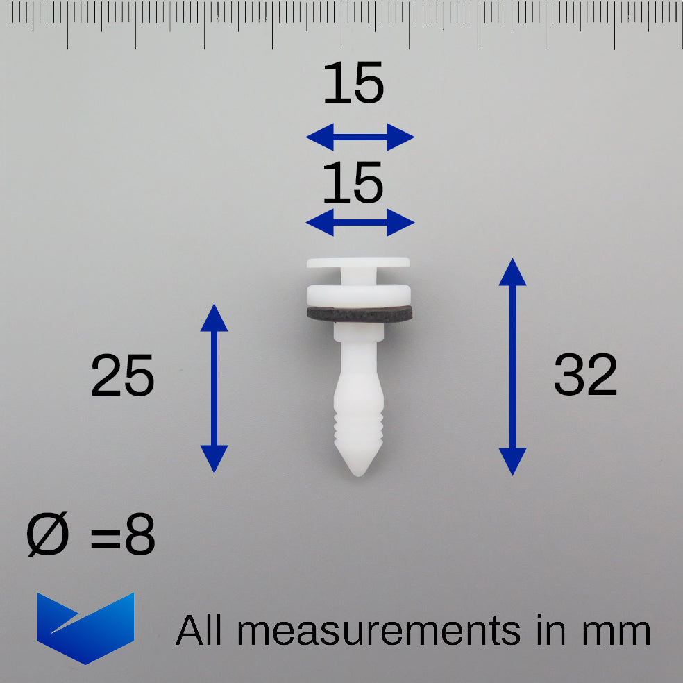 Interior Trim Panel Clip, White with Washer - image 2