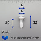 Interior Trim Panel Clip, White with Washer - image 2