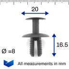Push Fit Plastic Rivet, 8mm, Black, - image 2