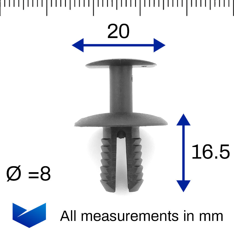 Push Fit Plastic Rivet, 8mm, Black, - image 2