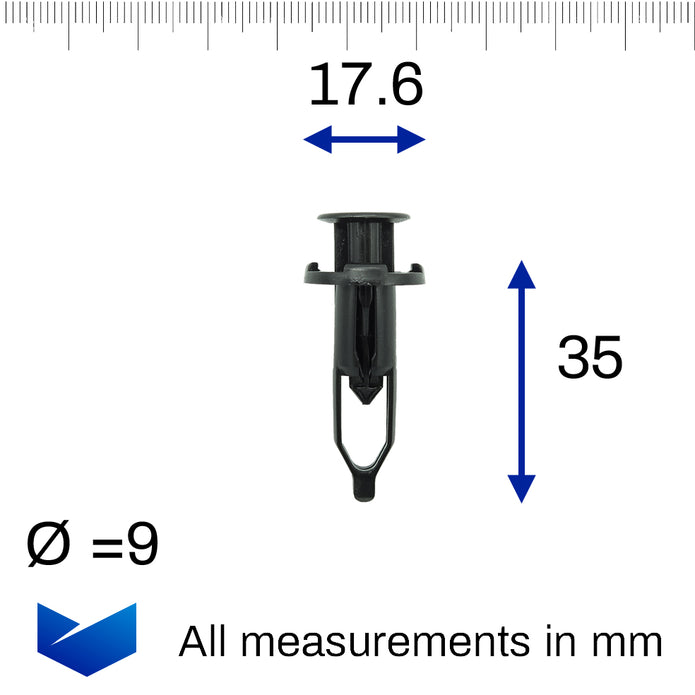 Push Fit Bumper Clip, 9mm, Black, Long - image 2