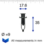 Push Fit Bumper Clip, 9mm, Black, Long - image 2