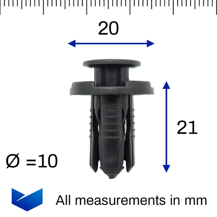 Push Fit Plastic Rivet, 10mm Hole, 20mm Collar, Black, Type B - image 2