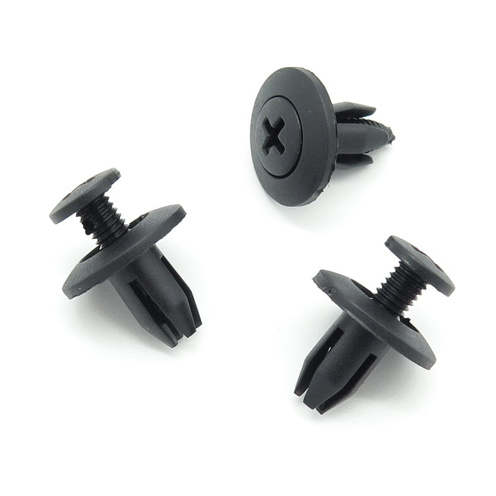 Screw Fit Plastic Rivet, 6mm Hole, 15mm Collar, Black