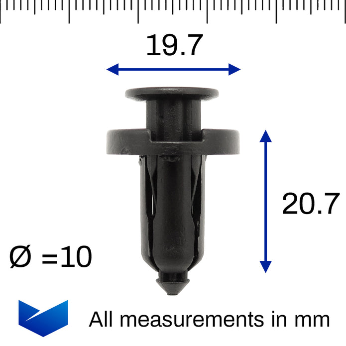 Push Fit Plastic Rivet, 10mm Hole, 20mm Head, Black - image 2