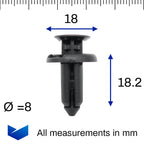 Push Fit Plastic Rivet, 8mm Hole, 18mm Collar, Black - image 2