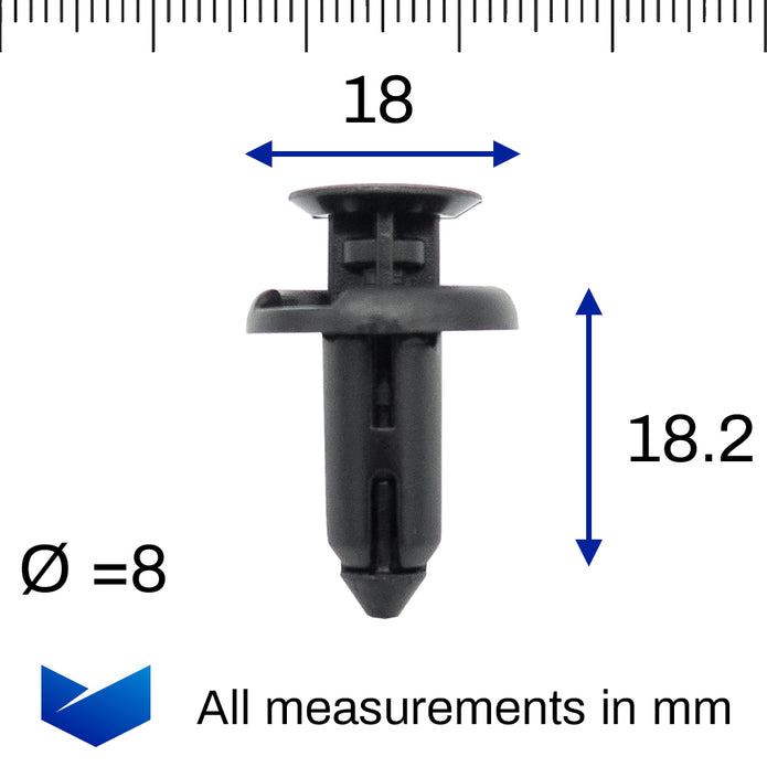Push Fit Plastic Rivet, 8mm Hole, 18mm Collar, Black - image 2