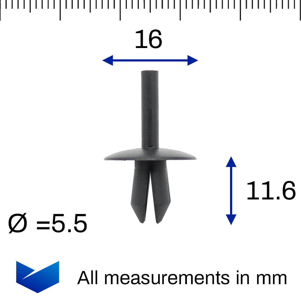 Plastic Rivet, 5.5mm Hole, 16mm Collar, Black - image 2
