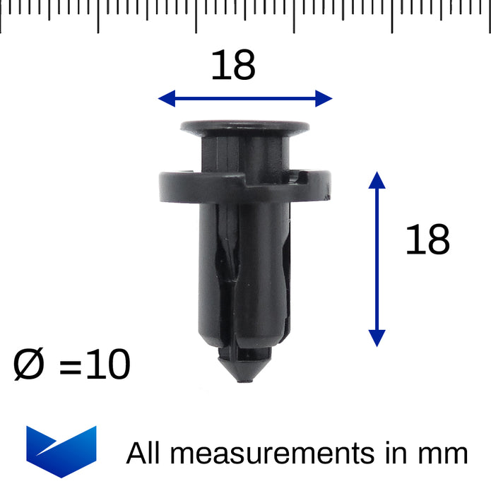 Plastic Fastener, Push Fit Plastic Rivet, 10mm Hole, 18mm Collar, Black - image 2