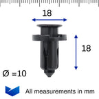 Plastic Fastener, Push Fit Plastic Rivet, 10mm Hole, 18mm Collar, Black - image 2