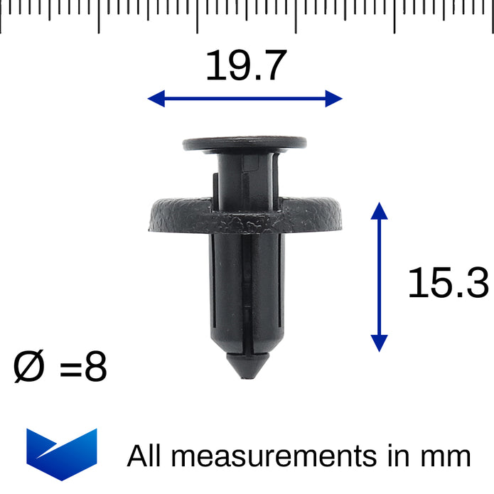 Push Fit Plastic Trim Clip, 8mm Hole, Black - image 2