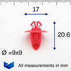 Side Moulding & Wheel Arch Flare Clip, Red - image 2