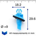 Sill Moulding & Wheel Arch Flare Clip, Long, Angled, Blue - image 2