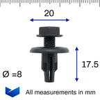 Plastic Screw Fit Rivet, 8mm Hole, 20mm Collar, Bolt Head - image 2