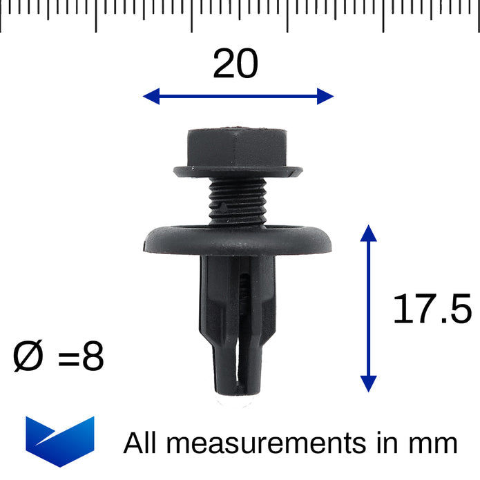 Plastic Screw Fit Rivet, 8mm Hole, 20mm Collar, Bolt Head - image 2