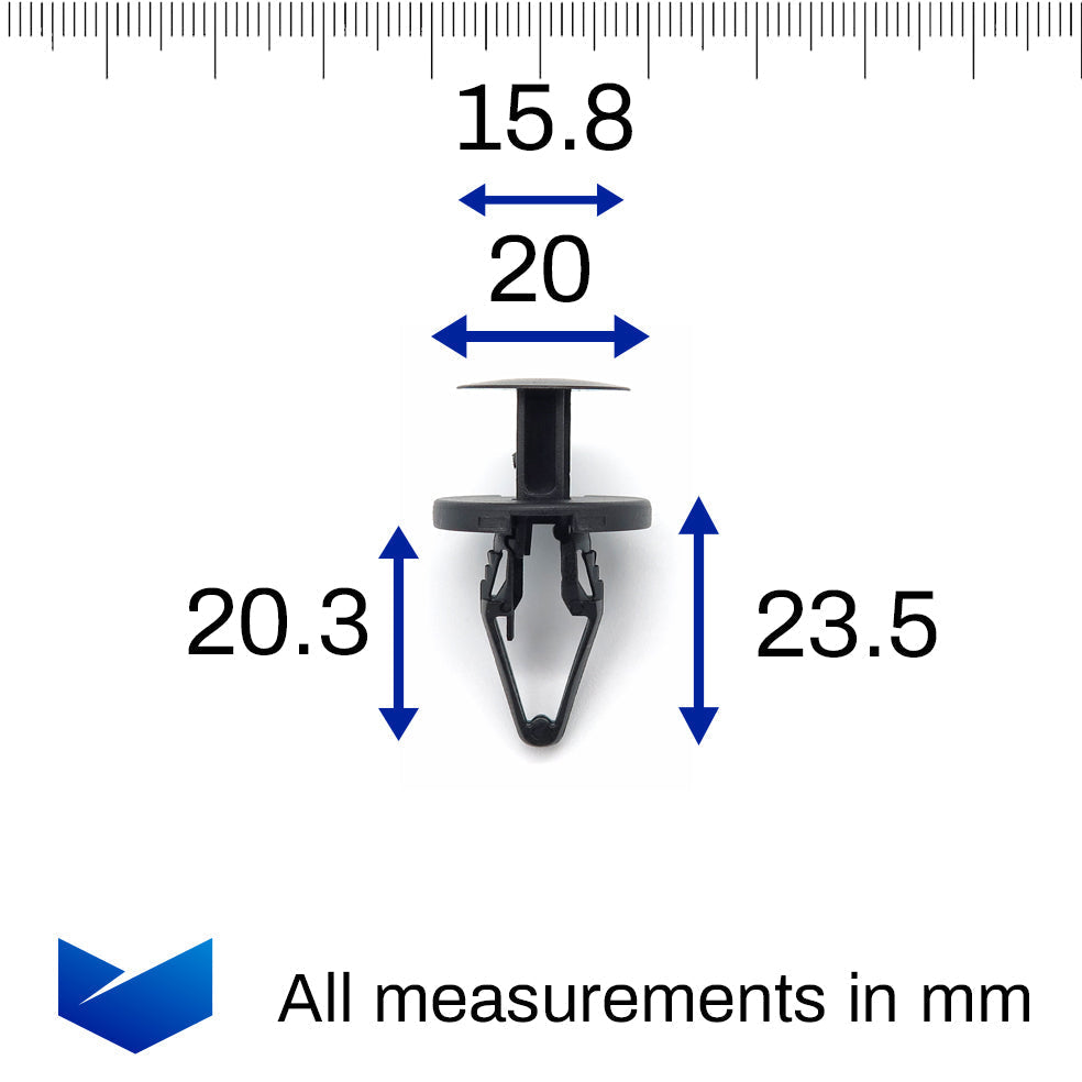Push Fit Plastic Rivet, 9mm Hole, 20mm Collar, Black - image 2