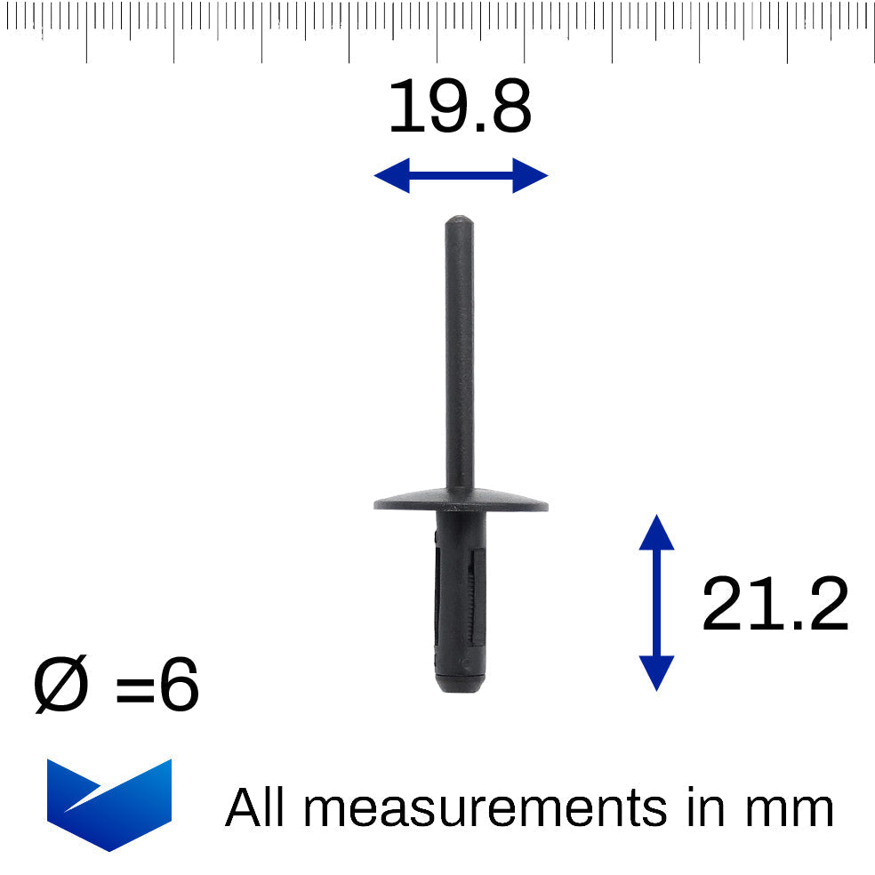 Plastic Blind Rivet, 6mm Hole, 20mm Collar - image 2