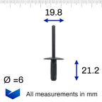 Plastic Blind Rivet, 6mm Hole, 20mm Collar - image 2