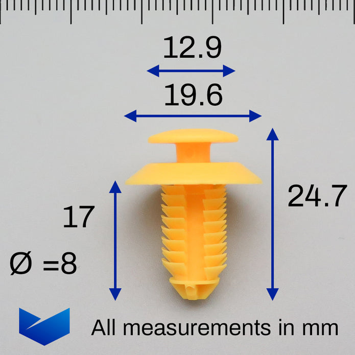 Fir Tree Trim Panel Clips, 8mm Hole, Yellow - image 2