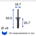6mm Plastic Blind Rivet, Black - image 2