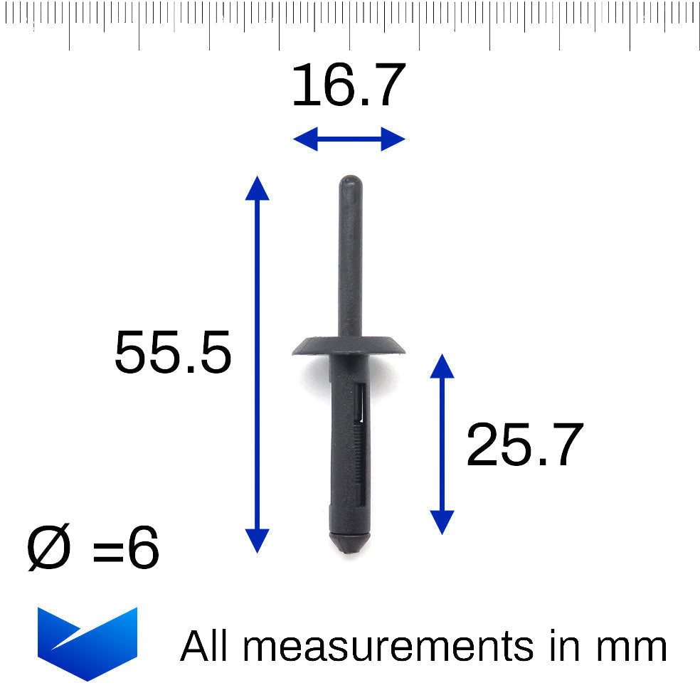 6mm Plastic Blind Rivet, Black - image 2
