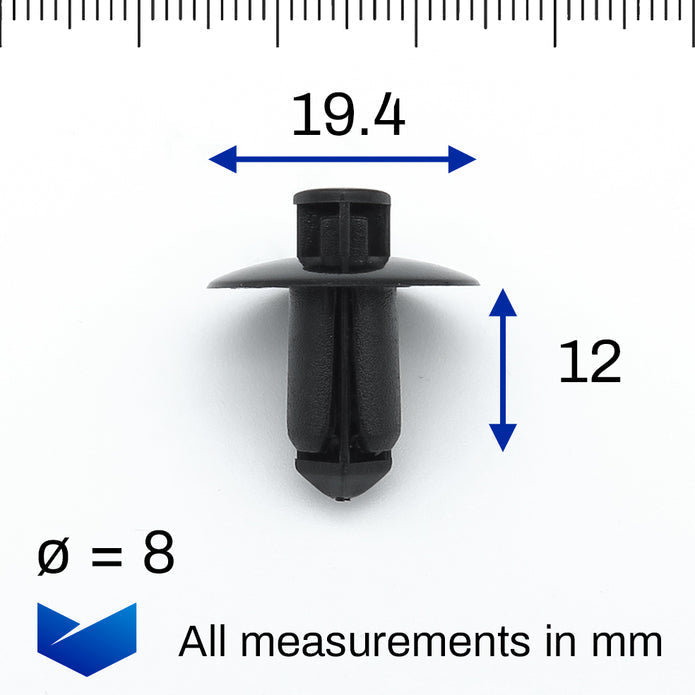Push Fit Plastic Rivet, 8mm Hole, Black - image 2