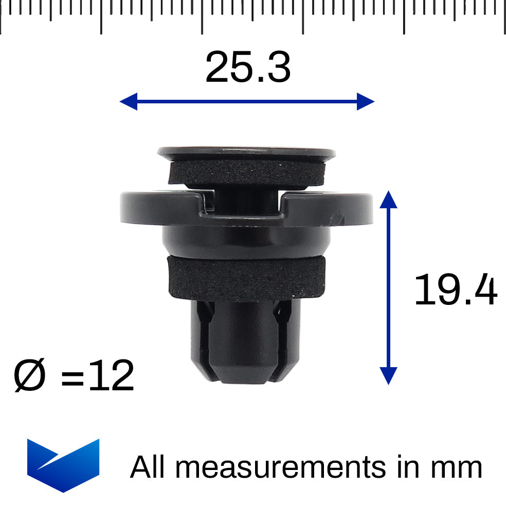 Push Fit Expanding Plastic Rivet, Black with Foam Washer - image 2