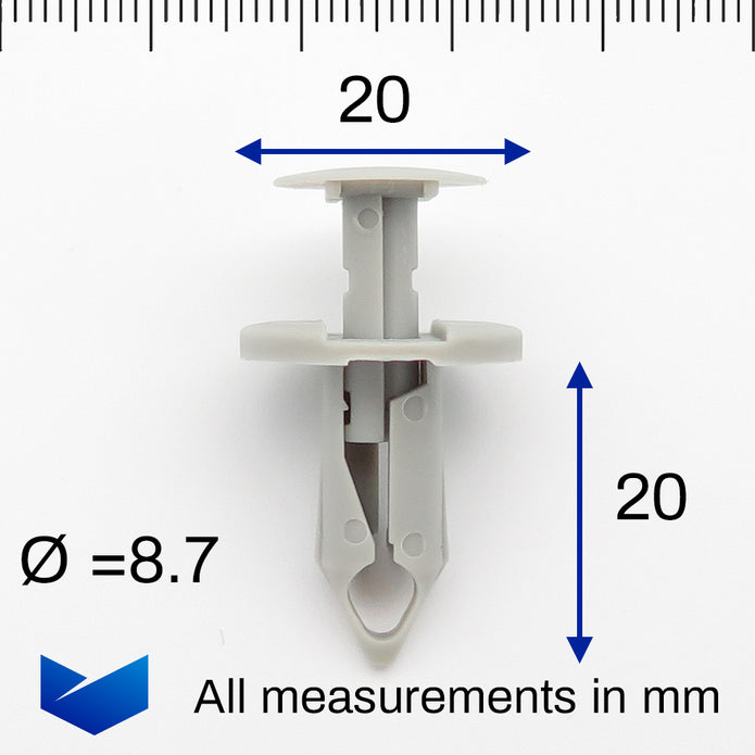 Push Fit Rivet, 8mm Hole, 20mm Collar, Light Grey - image 2