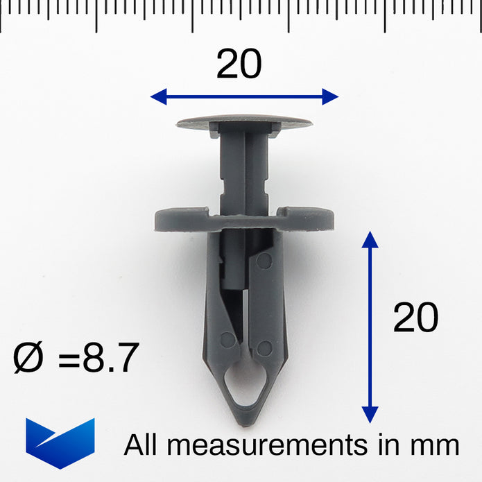 Push Fit Rivet, 8mm Hole, 20mm Collar, Dark Grey - image 2
