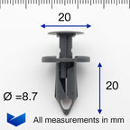 Push Fit Rivet, 8mm Hole, 20mm Collar, Dark Grey - image 2