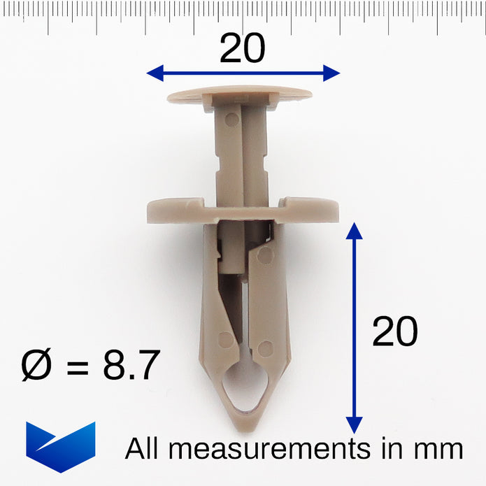 Push Fit Rivet, 8mm Hole, 20mm Collar, Beige - image 2