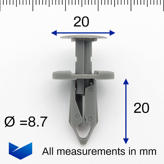 Push Fit Rivet, 8mm Hole, 20mm Collar, Mid Grey - image 2