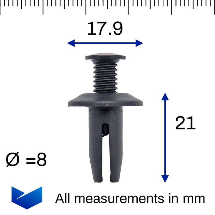 Screw Fit Plastic Rivet, 8mm Hole, Black - image 2