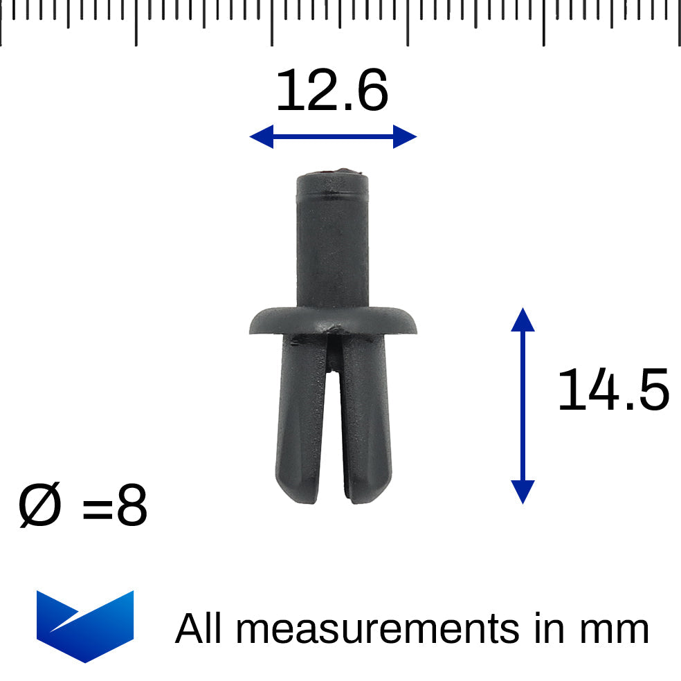 8mm Plastic Rivet, 12.5mm Collar, Black - image 2