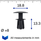 Push Fit Black Plastic Rivet, 8.5mm Hole, 19mm Head, Black - image 2